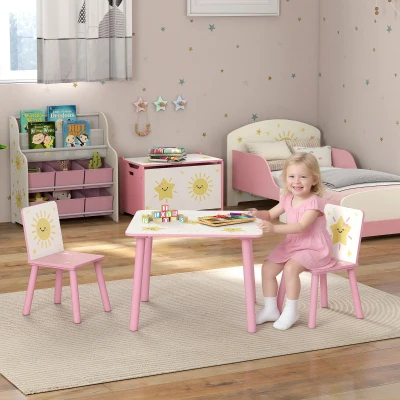 Qaba 3-Piece Kids Table and Chair Set, Pink, for Ages 3-8