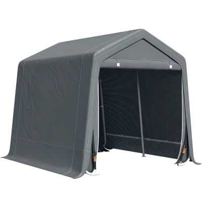 Outsunny 9.2' x 7.9' Garden Storage Tent, Patio Storage Shelter w/ Metal Frame and Double Zipper Doors, Dark Grey