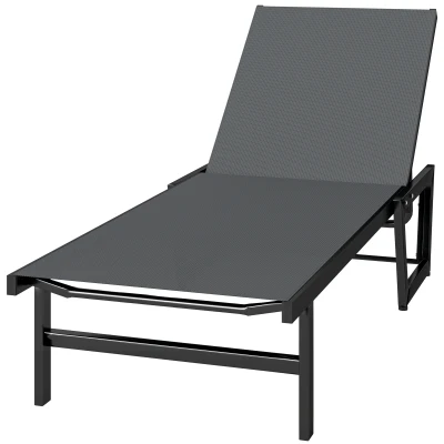 Outsunny Lounge Chair Outdoor, 63 cm Wide Chaise Lounge Tanning Chair, 4-Position Outdoor Tanning Lounger, Dark Grey