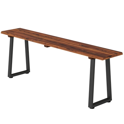 Outsunny Wood Outdoor Bench for 2 People, 59" Backless Patio Garden Bench with Trapezoidal Steel Legs