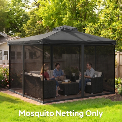 Outsunny Replacement Mosquito Netting for Gazebo 12' x 12' Black Screen Walls for Canopy with Zippers, Black