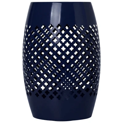 Outsunny 12" Steel Patio End Table, Round Hollow Drum Side Table, Accent Table for Indoor and Outdoor, Navy Blue