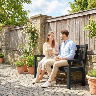 Outsunny 2-Person Outdoor Bench, HDPE Curved Seat, 530 lbs, Black