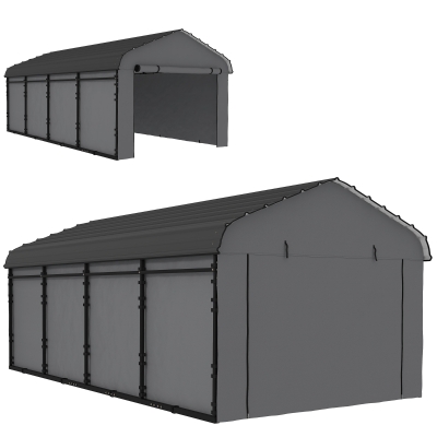 Outsunny 12' x 20' Metal Carport with Galvanized Roof, Dark Gray