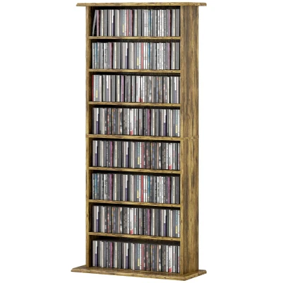 HOMCOM 8-Tier DVD Shelf with 6 Adjustable Shelves, Slim CD Shelf, Holds 360 CDs, 185 DVDs or 185 Blu-rays, Rustic Brown