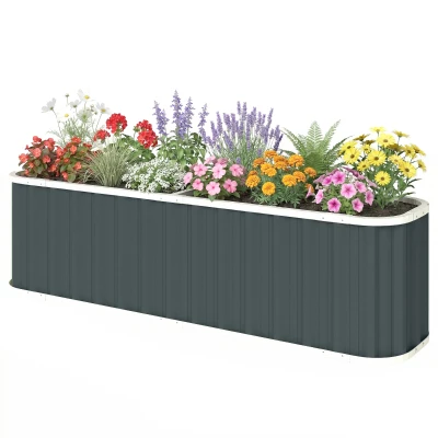 Outsunny Galvanized Raised Garden Bed, Deep Root Planter Box, Outdoor Garden Bed with Plant Labels, 7' x 2' x 2', Dark Grey