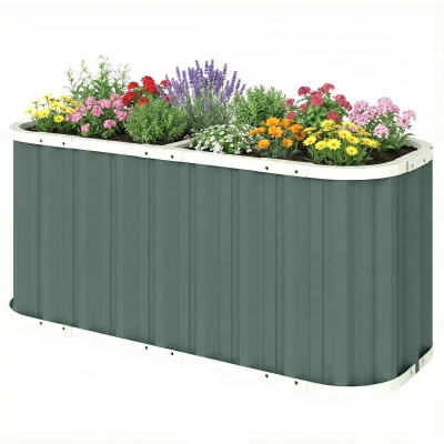 Outsunny Galvanized Raised Garden Bed, Deep Root Planter Box, Outdoor Garden Bed with Plant Labels, 5' x 2' x 2', Light Green