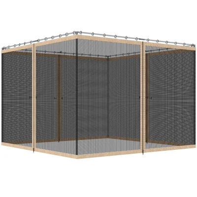 Outsunny Replacement Mosquito Netting for Gazebo 12' x 12' Black Screen Walls for Canopy with Zippers, Beige