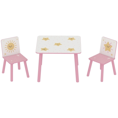 Qaba 3-Piece Kids Table and Chair Set, Pink, for Ages 3-8