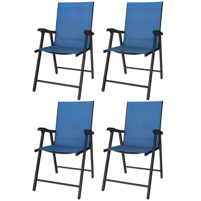 Outsunny Folding Patio Chairs Set of 4, High Back Outdoor Dining Chairs with Breathable Mesh Seat for Lawn, Deck, Blue