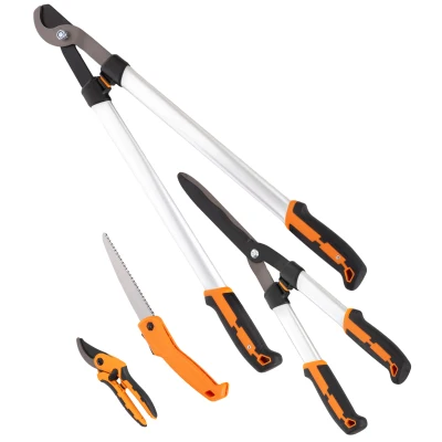 Outsunny 4 Pcs Pruning Shears Set with Hedge Shears, Loppers, Garden Secateurs and Folding Hand Saw with Aluminum Handle