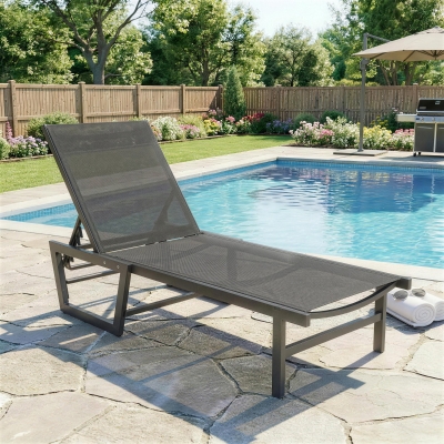 Outsunny Lounge Chair Outdoor, 63 cm Wide Chaise Lounge Tanning Chair, 4-Position Outdoor Tanning Lounger, Dark Grey