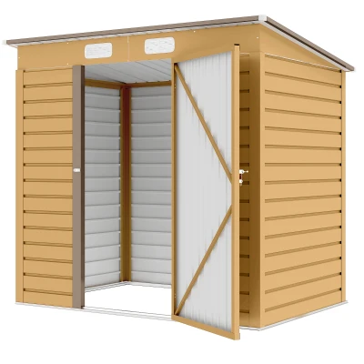 Outsunny 6 x 4FT Galvanized Garden Storage Shed, Metal Outdoor Shed with Double Doors and 2 Vents, Yellow
