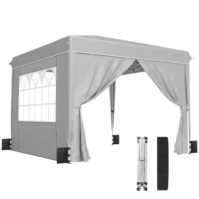 Outsunny 10' x 10' Pop-Up Canopy Tent with Sidewalls, Light Gray