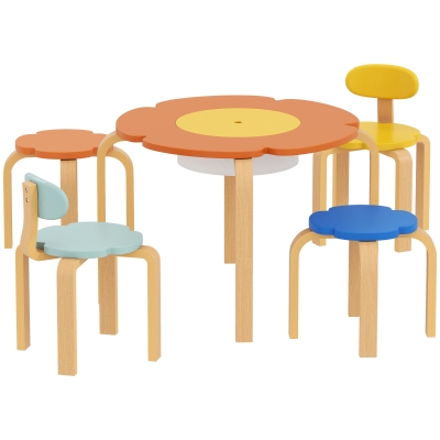 Qaba 5-Piece Kids Table and Chairs Set with Storage, for Playroom