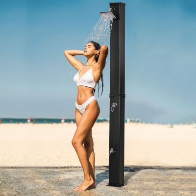 Outsunny 10.6 Gallons Solar Heated Shower with Free-Rotating Shower Head, Temperature Adjustment & Foot Shower