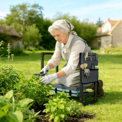 Outsunny Foldable Garden Kneeler Seat with Soft Pad, Steel Legs