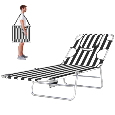 Outsunny Adjustable Tanning Chair with Face Hole & Pillow, Black Stripe