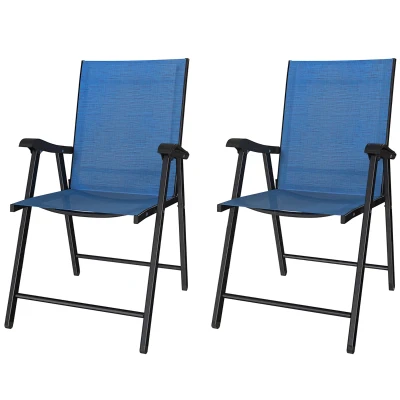 Outsunny Folding Patio Chairs Set of 2, High Back Outdoor Dining Chairs with Breathable Mesh Seat for Lawn, Deck, Blue