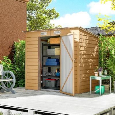 Outsunny 6 x 4FT Galvanized Garden Storage Shed, Metal Outdoor Shed with Double Doors and 2 Vents, Yellow