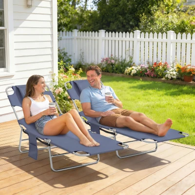 Outsunny 2 Outdoor Chaise Lounge Chairs, Adjustable with Pillow, Gray