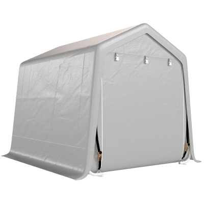 Outsunny 9.2' x 7.9' Garden Storage Tent, Patio Storage Shelter w/ Metal Frame and Double Zipper Doors, Light Grey