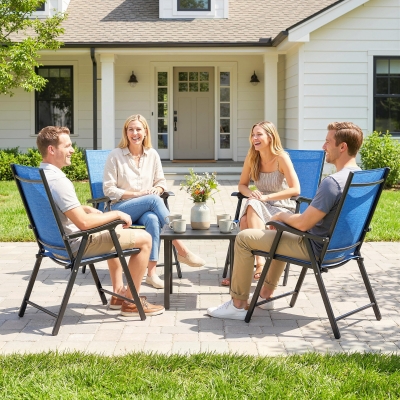 Outsunny Folding Patio Chairs Set of 4, High Back Outdoor Dining Chairs with Breathable Mesh Seat for Lawn, Deck, Blue