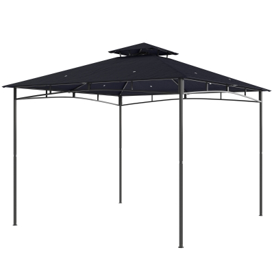 Outsunny 10' x 10' Gazebo, Soft Top Outdoor Gazebo with 2-Tier Roof, Metal Frame, Navy Blue