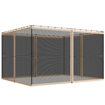 Outsunny Replacement Mosquito Netting for Gazebo 10' x 12' Black Screen Walls for Canopy with Zippers, Beige