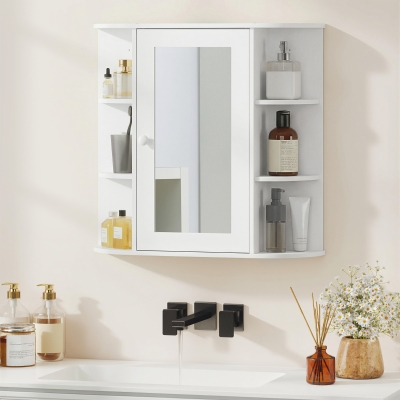 HOMCOM Mirrored Bathroom Wall Cabinet Wall Mounted Medicine Cabinet with Door & Shelves, White