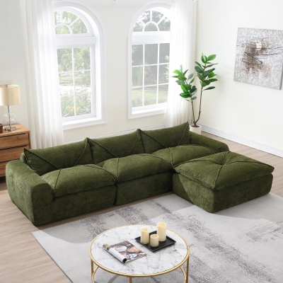 Modular Sectional Sofa with High-Density Foam and Pocket Springs, Oversized Compressed Sofa for Living Room, 116" L x 72" W x 28" H, Green