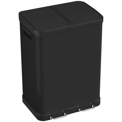 HOMCOM Kitchen Garbage Bin, 2 x 7.9 Gal (2 x 30 L) Trash Can, Soft-Close Garbage Can with Removable Inner Buckets, Black