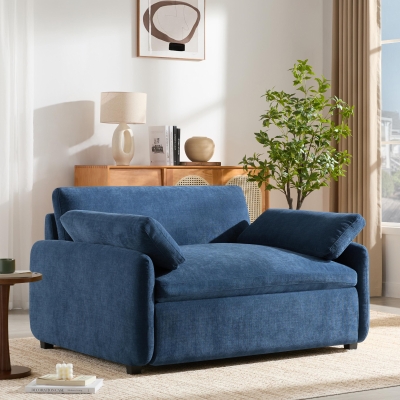 Modern Single Chenille Sofa with Extra-Wide 42.5-Inch Seat, Comfortable Armchair for Bedroom and Living Room, 50" L x 43" W x 34" H, Blue
