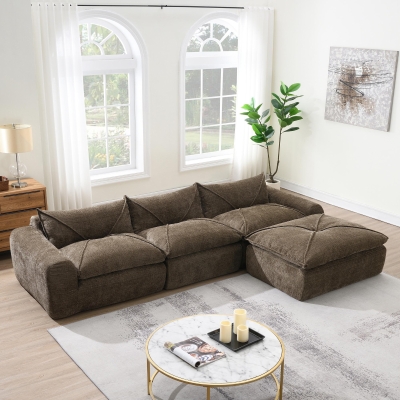 Modular Sectional Sofa with High-Density Foam and Pocket Springs, Oversized Compressed Sofa for Living Room, 116" L x 72" W x 28" H, Brown