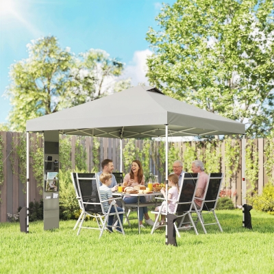 Outsunny 9.6 x 9.6 ft Pop Up Canopy Tent with Pockets, UPF 50+ 1-Button Push Outdoor Instant Canopy with Sandbags, Wheeled Bag