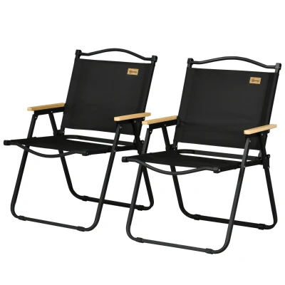 Outsunny Set of 2 Camping Chair, Lightweight Folding Chair, Portable Armchairs, Excellent for Festivals, Fishing, Black