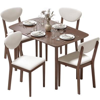 HOMCOM 5-Piece Dining Set, Modern Kitchen Table & Chairs, Cream White