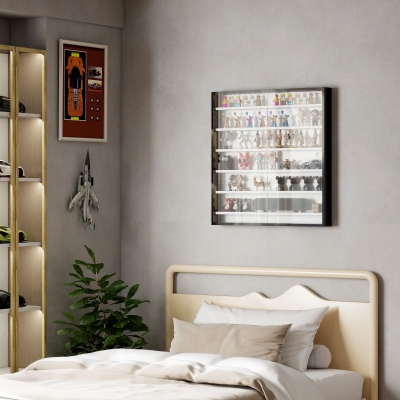 HOMCOM 7-Tier Display Cabinet, Shot Glass Display Case, Glass Curio Cabinet with Glass Doors, Black and White