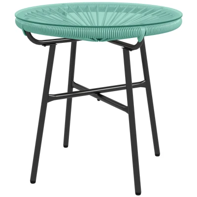 Outsunny Rattan Side Table, Round Outdoor Table, with Round PE Rattan and Tempered Glass Table Top for Patio, Garden, Light Green
