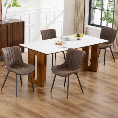 HOMCOM Dining Chairs Set of 4, PU Leather Upholstered Kitchen Chairs with Backrest and Steel Legs for Dining Room, Brown