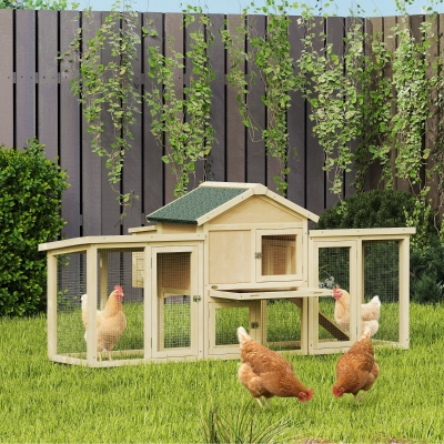 PawHut Wooden Chicken Coop, Outdoor Backyard Garden Large Rabbit Hutch with Nesting Box, Run, Ramp, Drawer