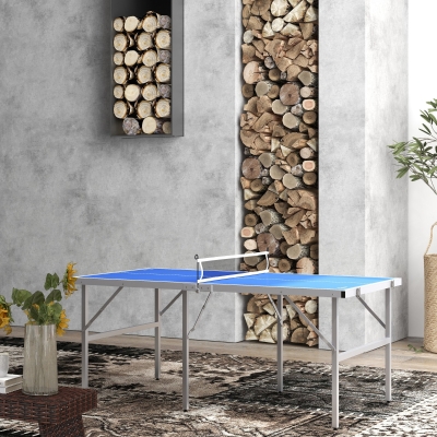 Soozier Portable Ping Pong Table Set, Table Tennis Table w/ Net, 2 Paddles, 3 Balls for Outdoor and Indoor, Easy Assembly, Blue