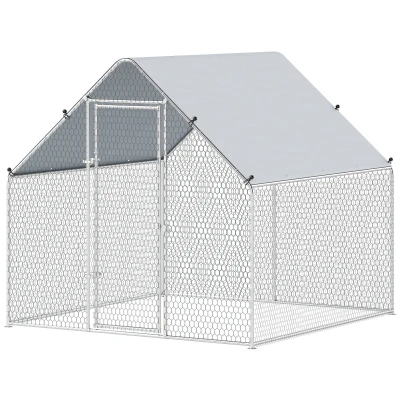 PawHut Metal Chicken Coop with Water- and UV-Protection Cover for Backyard Hen, Duck, Rabbit, 6.6' x 6.6' x 6.6'