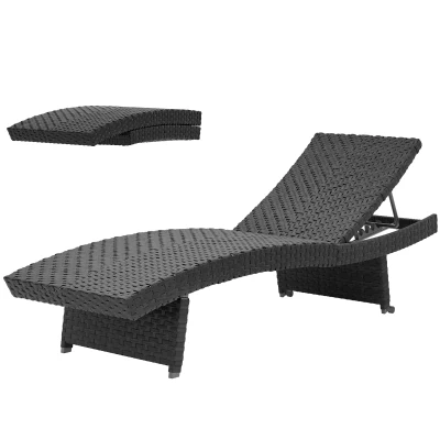 Outsunny Patio Lounger, Folding Wicker Outdoor Chaise Lounge with 4-Level Adjustable Backrest, Black
