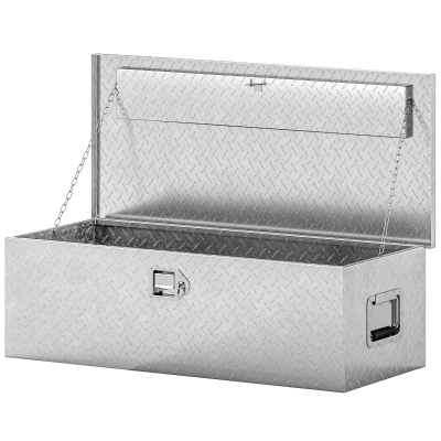 HOMCOM 30 Inch Truck Bed Tool Box, Heavy Duty Aluminum Diamond Plate Trailer Tongue Box with Side Handle and Locks Keys
