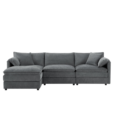 Modular Sectional Sofa with Deep Wide Seats and Cushions, L-Shaped Cloud Couch with Movable Ottoman, 103" L x 59.5" W x 33" H, Dark Gray