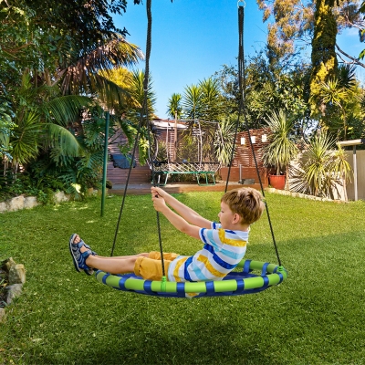 Outsunny 40 Inch Saucer Tree Swing Set for Kids with Adjustable Hanging Ropes, Steel Frame for Kids, 330lbs Capacity, Blue