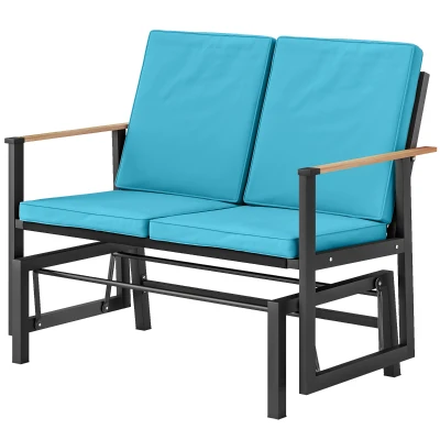 Outsunny Outdoor Glider Bench for 2 Person, Patio Glider Loveseat with Thick Cushions for Garden Balcony Porch, Navy Blue