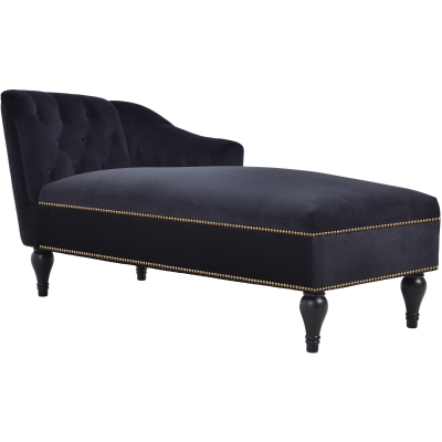 Elegant Chaise Lounge with Button-Tufted Design and Nailhead Trim, Right-Arm Facing Chaise for Living Room, 58" L x 26.5" W x 28.5" H, Black