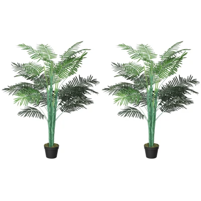 Outsunny 5FT Artificial Palm Tree Set of 2, Fake Tropical Tree with Lifelike Leaves, Faux Plant in Pot for Indoor Decoration, Green